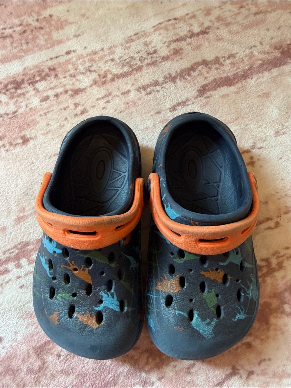 Kids Navy Dino Foam Clogs with Orange Heel Strap
